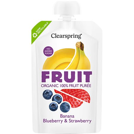 Banan, blåbær & jordbær frugtpuré Ø