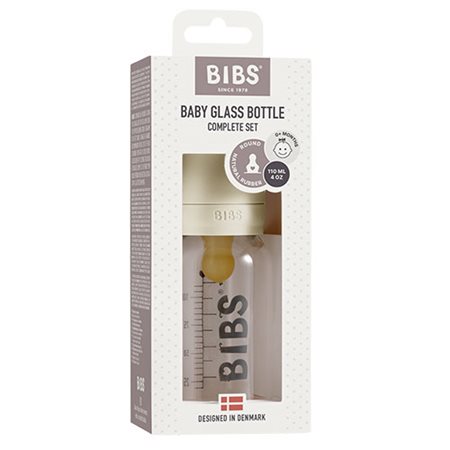 BIBS Baby Glass Bottle Complete Set Latex 110ml Ivory