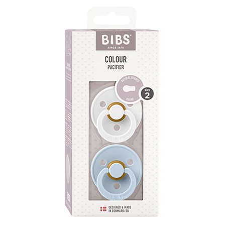 BIBS Colour Latex Size 2 White/Baby Blue 2 PACK
