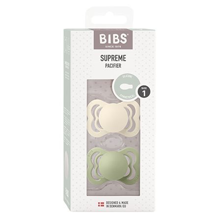 BIBS Supreme Silicone Size 1 Ivory/Sage 2 PACK