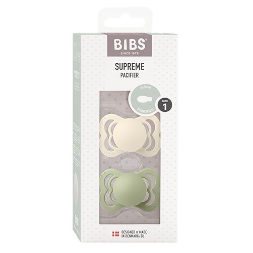 BIBS Supreme Silicone Size 1 Ivory/Sage 2 PACK