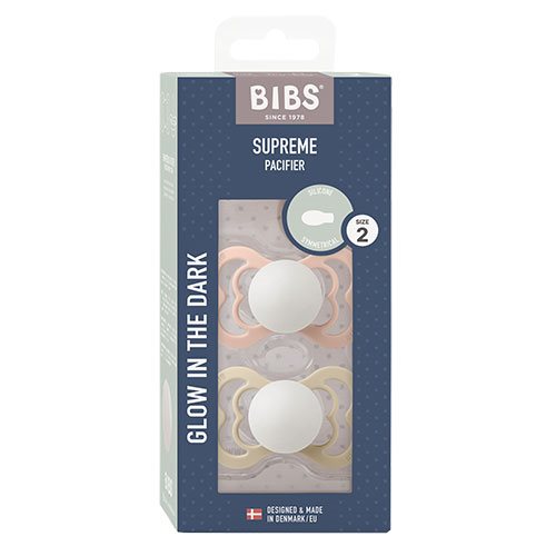 BIBS Supreme Silicone Size 2 Blush GLOW/Vanilla GLOW 2 PACK