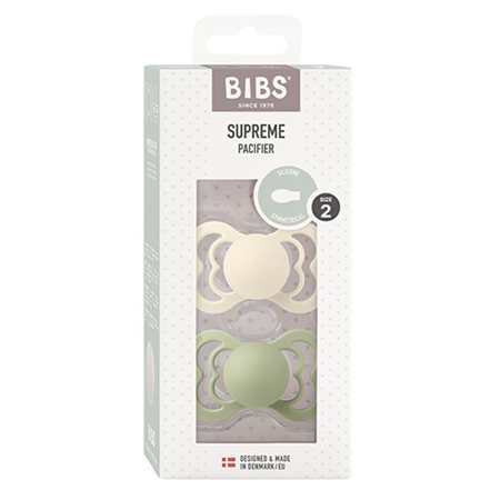 BIBS Supreme Silicone Size 2 Ivory/Sage 2 PACK