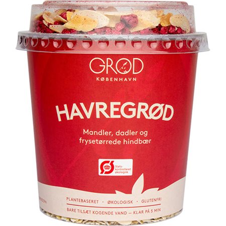 GRØD Havregrød m. mandler, frysetørrede hindbær Ø & dadler