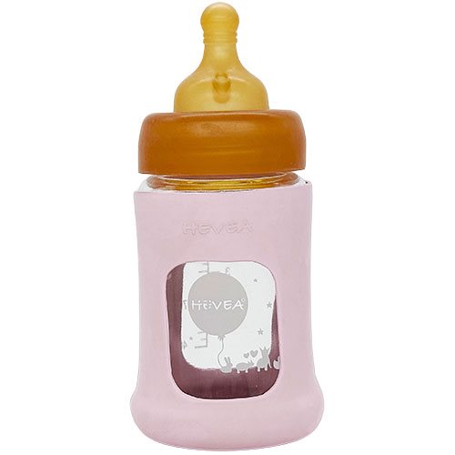 Hevea Baby Glas Sutteflaske Wide Neck 150ml Powder Pink Stk