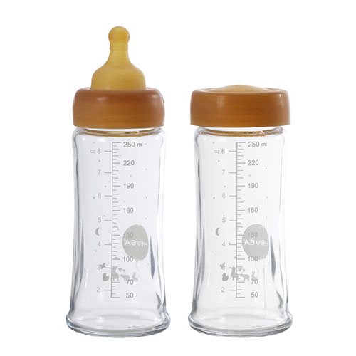 HEVEA Baby Glas sutteflaske Wide Neck 2-pak -250ml – 1 pk
