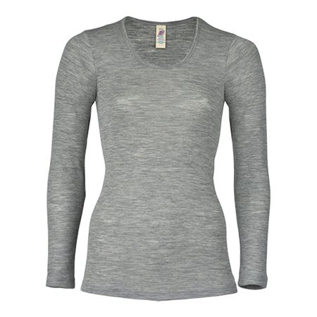 Langærmet bluse, uld/silke, Light grey, str. 34/36