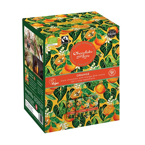 Orange Dispenser box, 120 x 5.5g chokolader. Ø