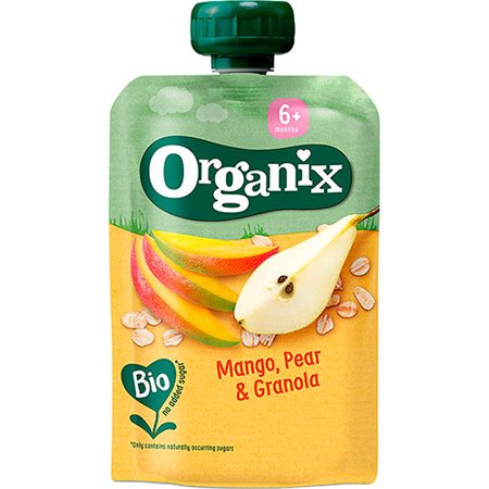 Organix frugtpure m mango, pærer & granola 6 mdr Ø